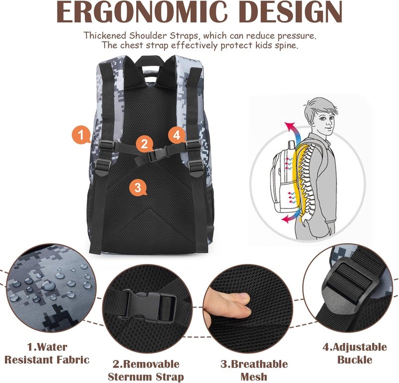 SunForMorning Kids Tactical Backpack Army Molle Bookbag Military Boys Backpack for School, Outdoor, Camping, Black Digital CM - Image 5
